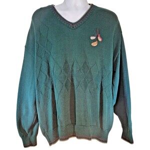 Men's Pinnacle Golf Sweater with Classic Golf Clubs Green Sz 2XL